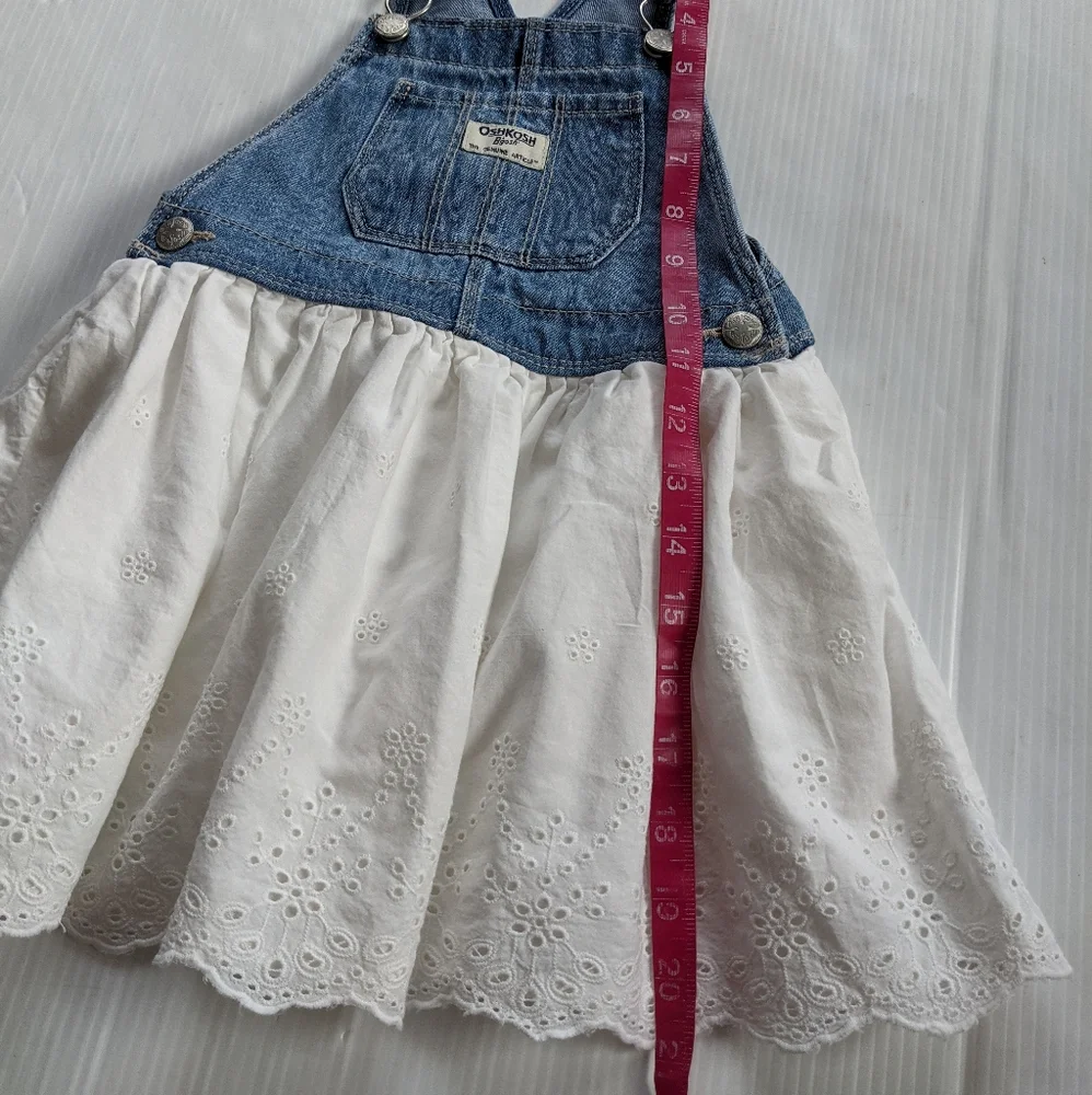 OSH-KOSH B'GOSH girls white eyelet blue denim bib overall skirtall jumper 4t